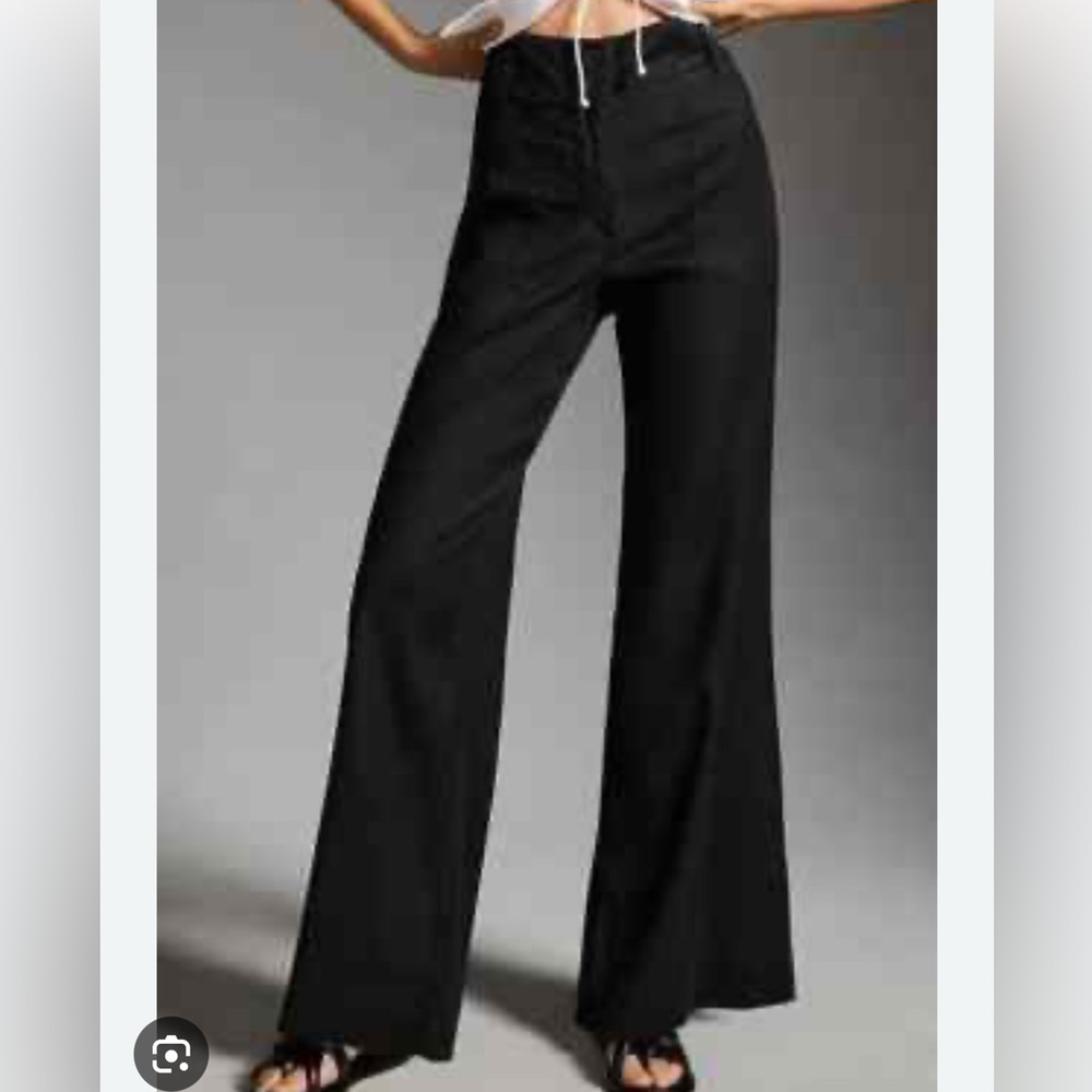 Anthropologie Maeve Naomi Linen & Cotton Blend Wide-Leg Flare Pants Size 12p